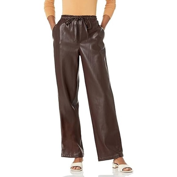 Rebecca Taylor Women's Vegan Leather Wide Leg Pants in Date Size S Brown NWOT - Picture 1 of 10
